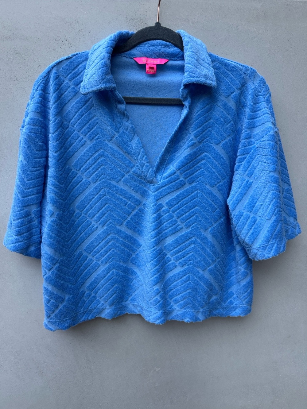 Lilly Pulitzer Belleview Terry Top Medium Boca Blue Lilly Zig Zag Collared